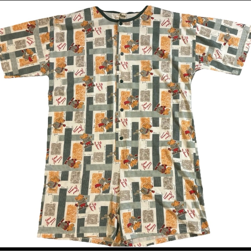 Vintage 90’s Massana Pajama Shorts Romper L Mouse Print Button Spain